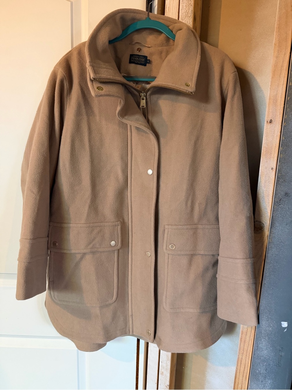 Women’s Pendleton Merino Wool Blend Lined Hooded Jacket Size 12 - Beige